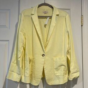 Light yellow linen Ann Taylor Loft spring summer lightweight blazer jacket